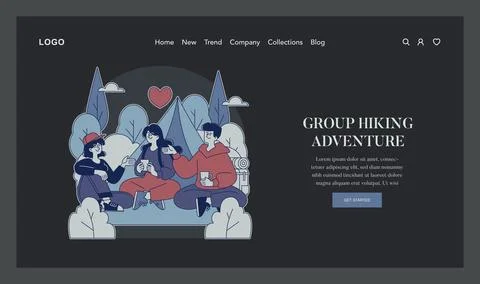 Join our exciting Group Hiking Adventure for an unforgettable experience for Stock Illustration