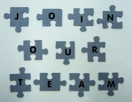 Join our team concept, puzzle on white background Foto stock