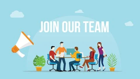 Join our team concept with team people working together on the desk Stock Illustration