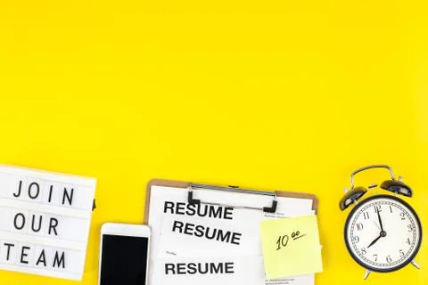 Join our team flat lay on yellow background Foto stock