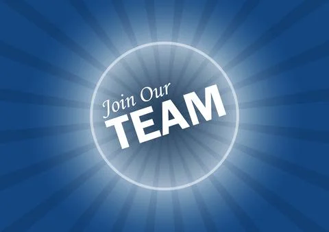 Join our team text on blue sunburst background Stock-Illustration