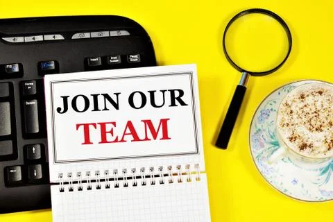 Join our team. Text label in the business contacts Notepad. Stock Photos