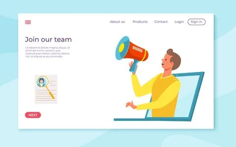 Join our team web application website banner, hr template landing webpage mobile Stock Illustration