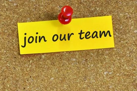 Join our team  word on notes paper with cork background Stock Photos