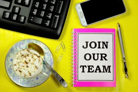 Join our team - writing on a Notepad Stock Photos
