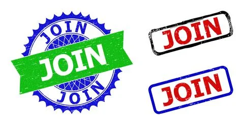 JOIN Rosette and Rectangle Bicolor Watermarks with Scratched Surfaces Stock Illustration