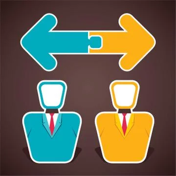 Join two opposite arrow above two businessmen stock vector Stock Illustration