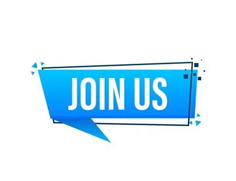 Join us blue banner in 3D style on white background. Vector illustration. 库存插图