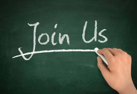 Join us chalkboard write concept 3d illustration Stock Illustration