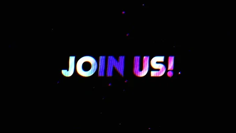 Join Us motion text with bright neon colors and particle effects Stock Footage 224374755