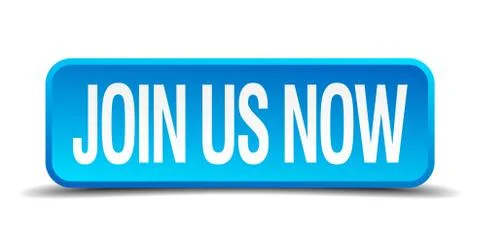 Join us now blue 3d realistic square isolated button Stock Illustration