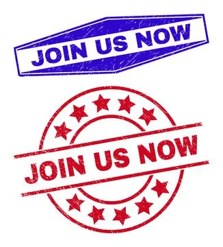JOIN US NOW Corroded Seals in Circle and Hexagonal Forms Illustrazione stock