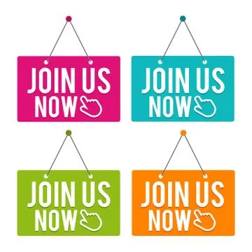 Join us now with Icon hanging Door Sign. Eps10 Vector. Stock Illustration