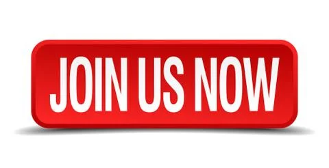 Join us now red 3d square button isolated on white Stock Illustration