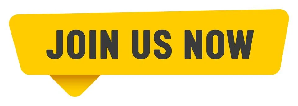 Join us now sign. join us now yellow sticker isolated on transparent backgrou Stock Illustration
