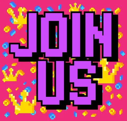 Join Us. Pixelated word with geometric graphic background. Vector cartoon ill イラスト素材