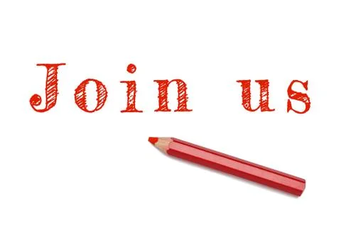 Join us sketch text written red pencil white background. Business concept emp Stock Photos