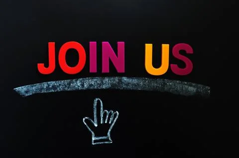 Join us - text on a blackboard Stock Photos