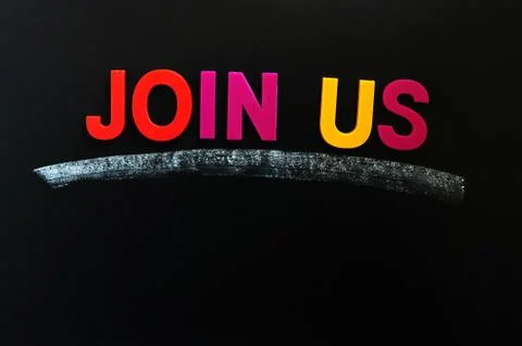 Join us - text on a blackboard Stock Photos