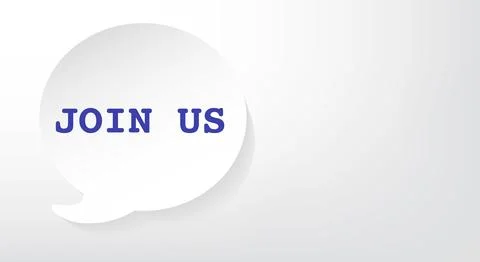 Join us, white round text message, bubble. Copy space. Stock Illustration