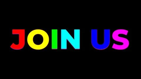 JOIN US words with rainbow colored letters on a black background Stock Illustration