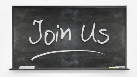 Join us written on blackboard Stock Photos