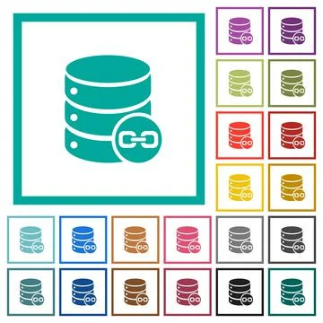 Joined database tables flat color icons with quadrant frames Stock Illustration