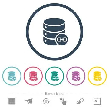 Joined database tables flat color icons in round outlines Stock Illustration