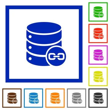 Joined database tables flat framed icons Stock Illustration