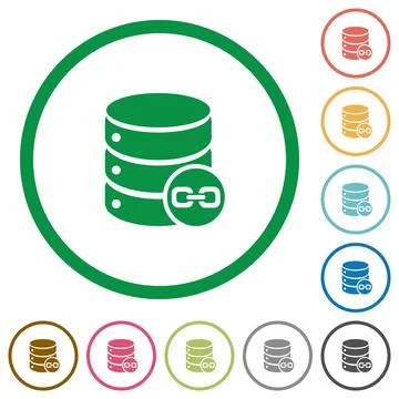 Joined database tables flat icons with outlines Stock Illustration