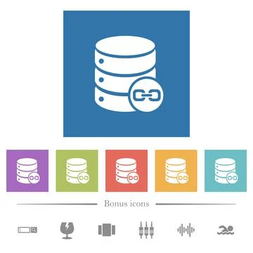 Joined database tables flat white icons in square backgrounds Stock Illustration