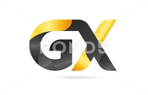 Joined or connected GX G X yellow black alphabet letter logo ...