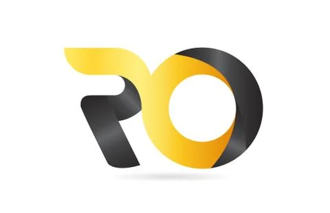 Joined or connected RO R O yellow black alphabet letter logo combination Stock Illustration