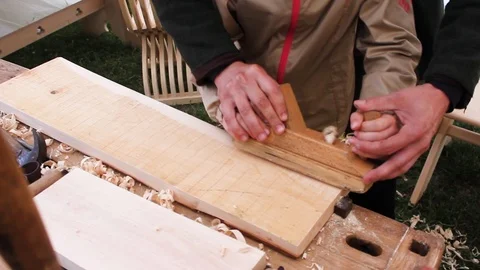 The joiner and the apprentice. Working with wood. 스톡 동영상 86680864