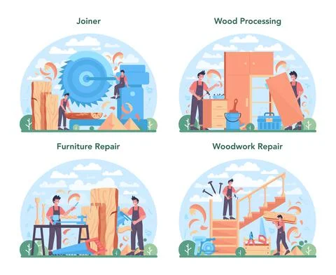 Joiner or carpenter concept set. Wooden furniture constructor Stock Illustration