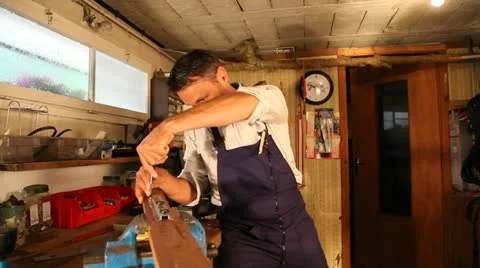 Joiner working wood in workshop Stock Footage 14831631