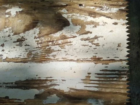 Joiner's background. Old saw and shabby wood Stock Photos