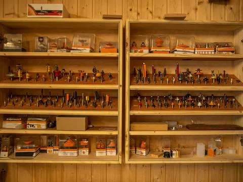 Joiner's tool. Cutters for processing wood products. Stock Photos