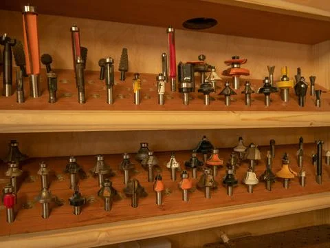 Joiner's tool. Cutters for processing wood products. Stock-Fotos