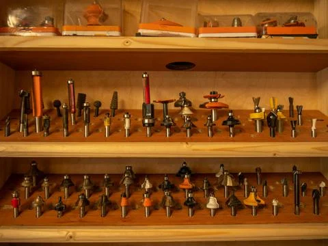 Joiner's tool. Cutters for processing wood products. Stock Photos