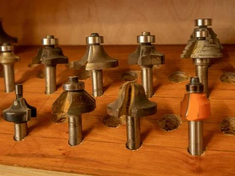 Joiner's tool. Cutters for processing wood products. Stock Photos