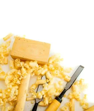Joiner's tools (chisel, hammer) on a white background. Stock Photos