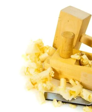 Joiner's tools (plane, mallet, chisel) on a white background. Stock Photos