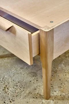 Joinery. Solid wood nightstand building process. Wooden furniture manufacturing Fotos de archivo