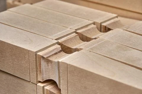 Joinery. Solid wood table legs building process. Wooden furniture manufacturing Fotos de archivo