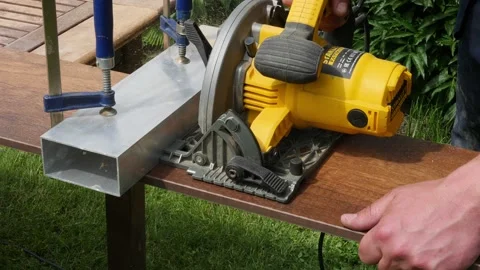 Joinery tool Stanley. Carpentry electric saw. Circular saw power tools Stock Footage 170310101