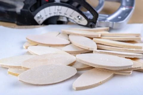 Joinery works in the workshop using sipes and a special milling machine. Stock Photos