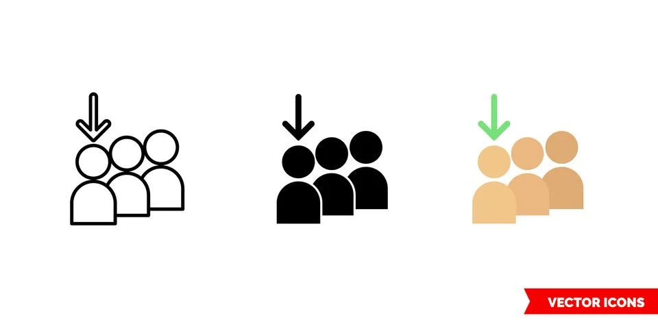 Joining queue icon of 3 types color, black and white, outline. Isolated vecto イラスト素材