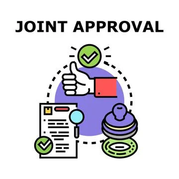 Joint approval concept with document, stamp and thumbs up Stock Illustration