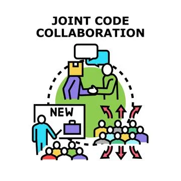 Joint code collaboration and teamwork development process Stock Illustration